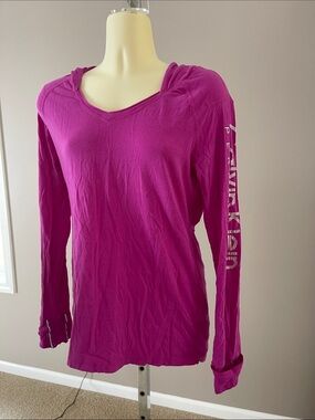 Calvin Klein Magenta V-Neck Hoodie Top EUC
